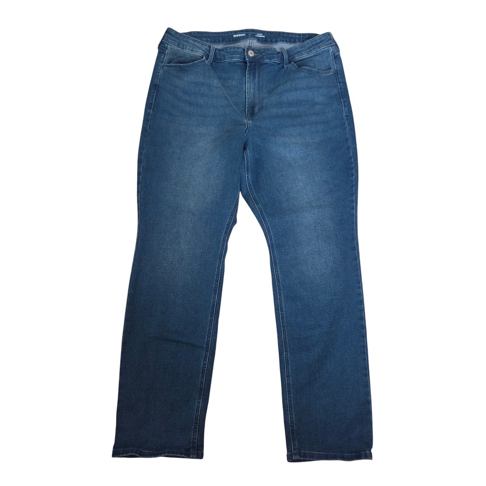 Old Navy Wow Straight Jeans Womens 16 High Rise Medium Wash Blue Denim Stretch